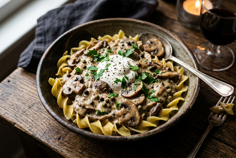 Smoked Peppercorn Mushroom Stroganoff