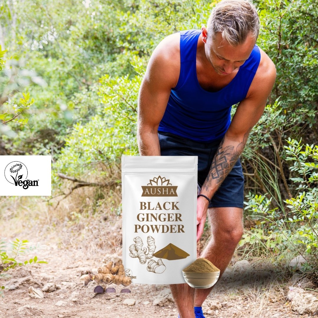 Black Ginger Powder by Ausha, organically grown, vegan-friendly.
