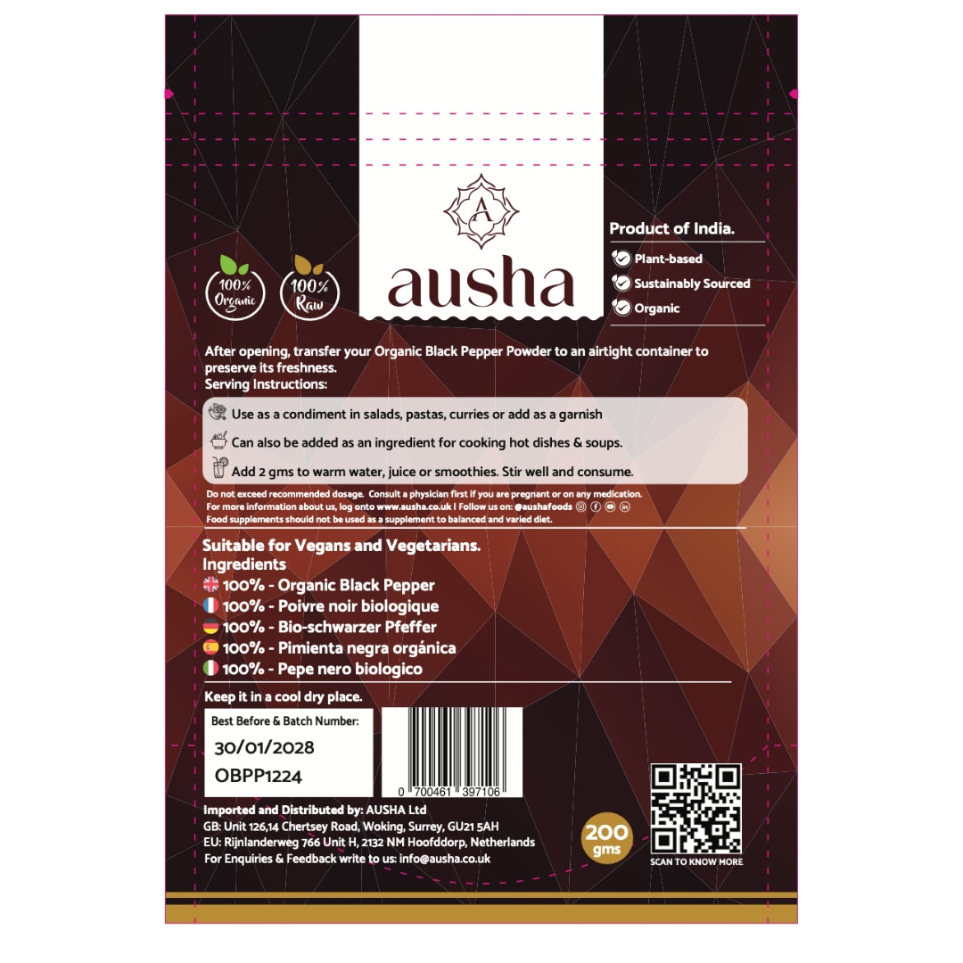 Organic Black Pepper 200g Coarse Form - 1* GREAT TASTE AWARD
