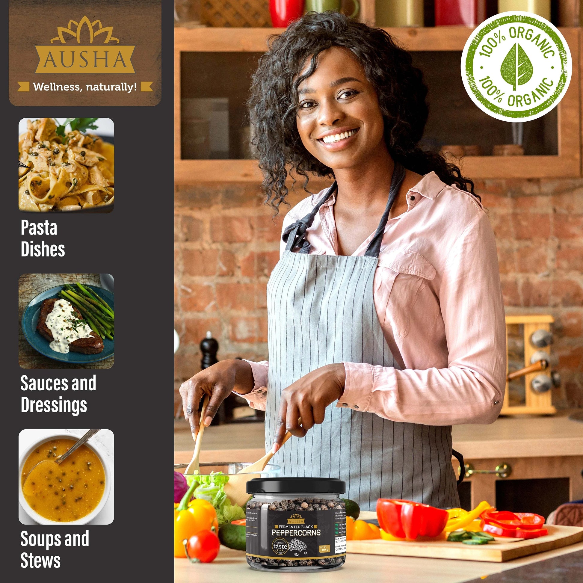 Fermented Black Peppercorns 100g jar with a Great Taste Award 2022 badge, ideal for enhancing pasta, sauces, and stews.