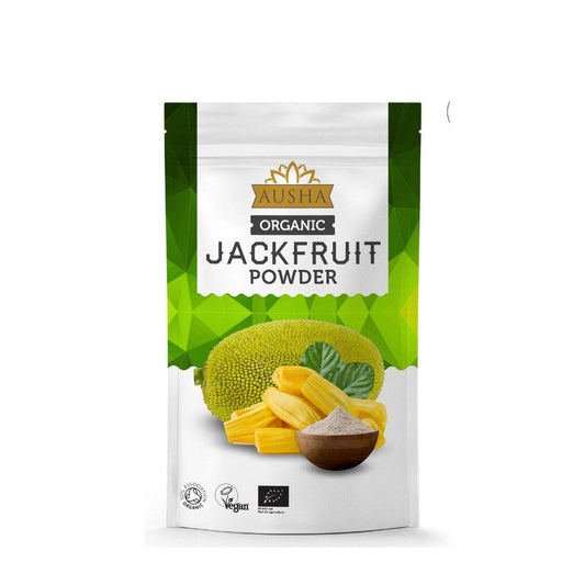 Organic Jackfruit Powder 250g packaging - certified organic and vegan, ideal for flour replacement, smoothies, and porridge.