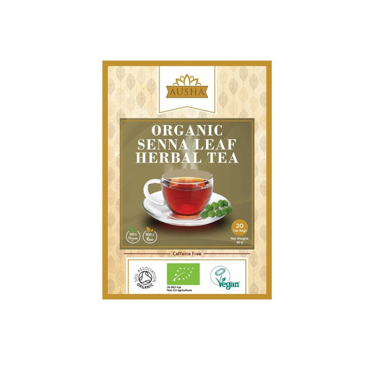 Organic Senna Leaf Tea Bags, Soil Association certified, eco-friendly herbal infusion from North Africa and Asia.