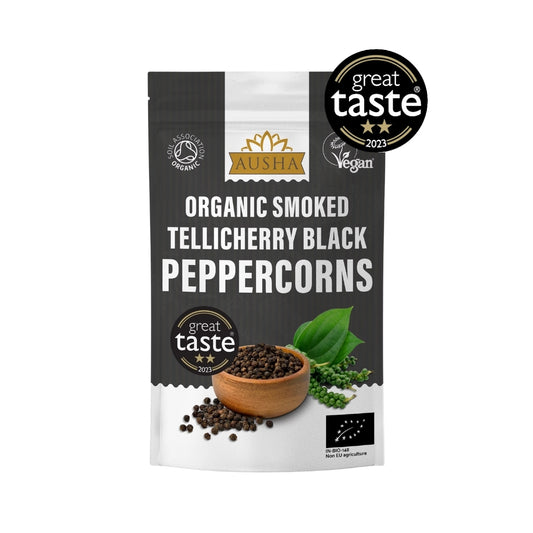 Organic Smoked Telicherry Black Peppercorns 100g - 2** GREAT TASTE AWARD