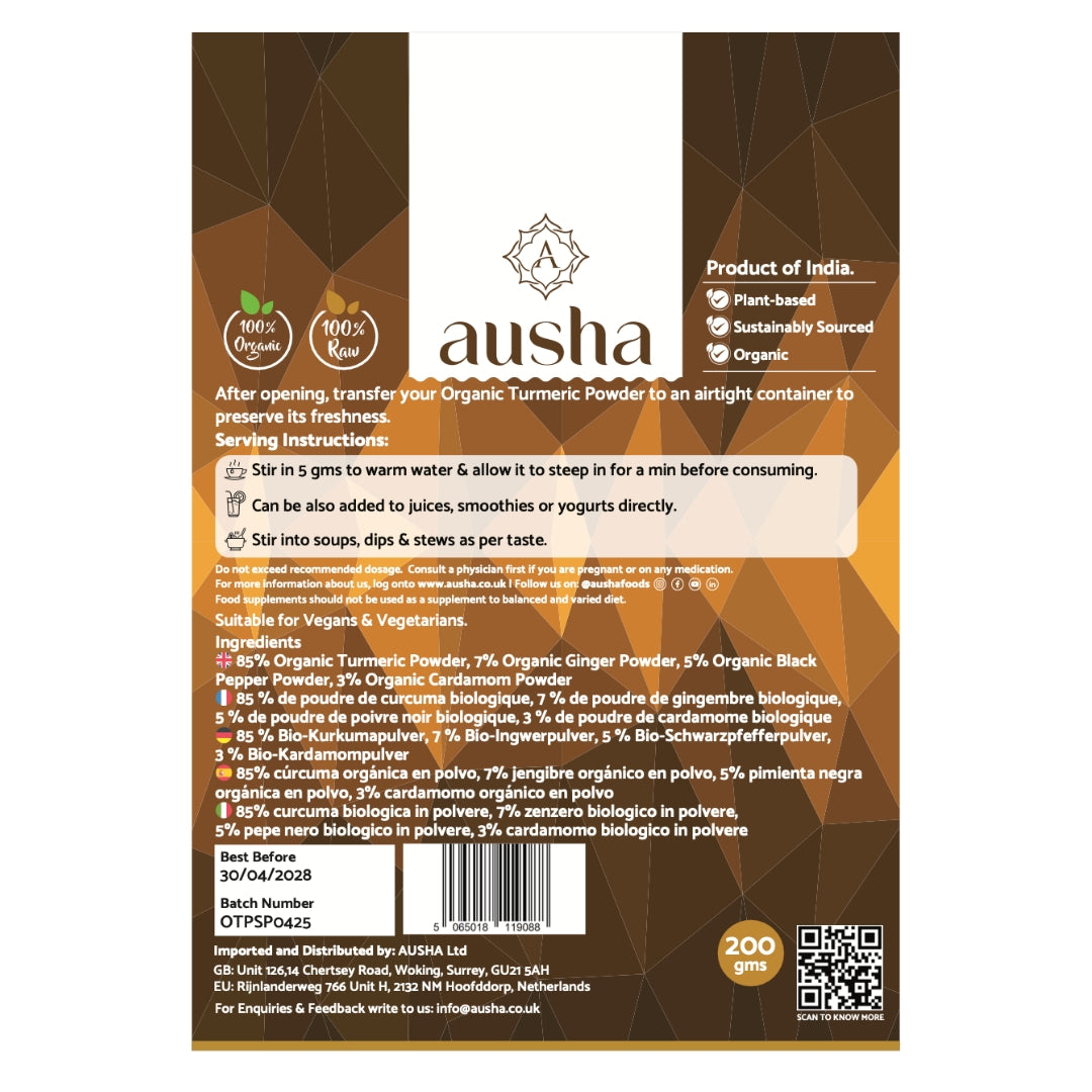 Organic Turmeric Powder 250g - Turmeric with Black Pepper, Ginger and Cardamom