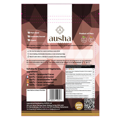 Organic Ceremonial Grade Raw Cacao Paste 200g - Criollo Cacao Variety from Peru