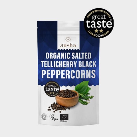 Organic Telicherry Black Peppercorns Whole 100g - Salted 5%