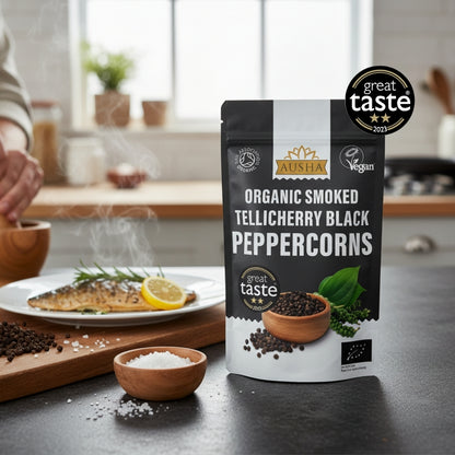 Organic Smoked Telicherry Black Peppercorns 100g - 2** GREAT TASTE AWARD