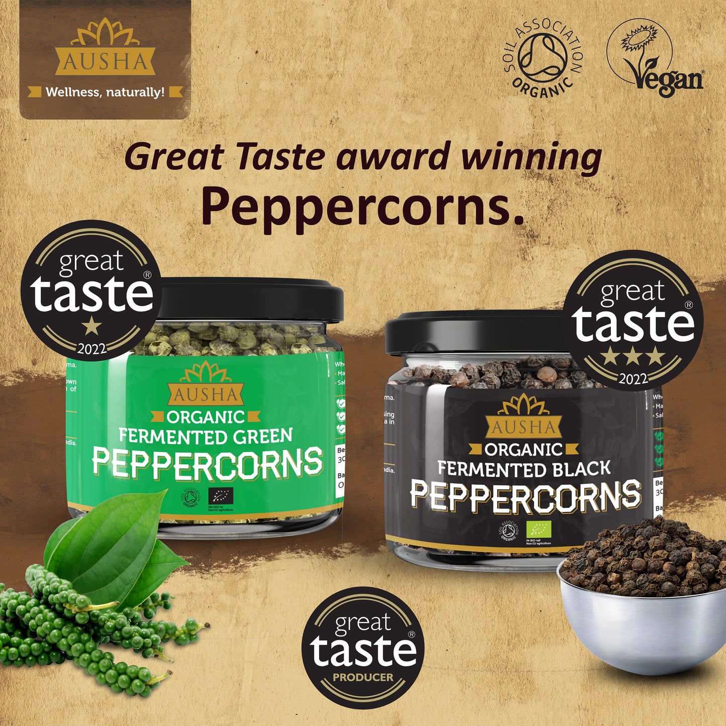 Organic Tellicherry Black Peppercorns - 2** GREAT TASTE AWARD