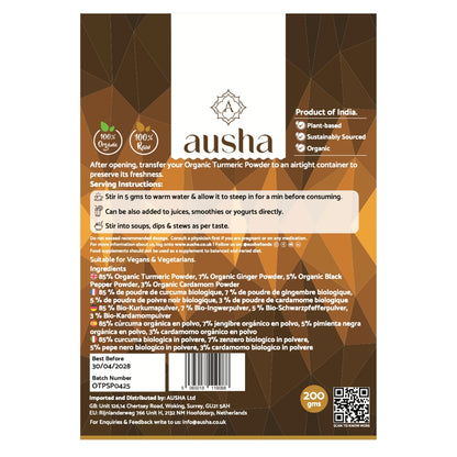 Organic Turmeric Powder 250g - Turmeric with Black Pepper, Ginger and Cardamom